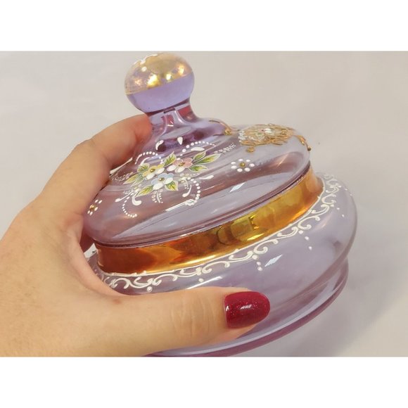 Italian Venetian Murano Art Glass Moriage Powder Candy Covered Jar Vintage - Picture 8 of 9